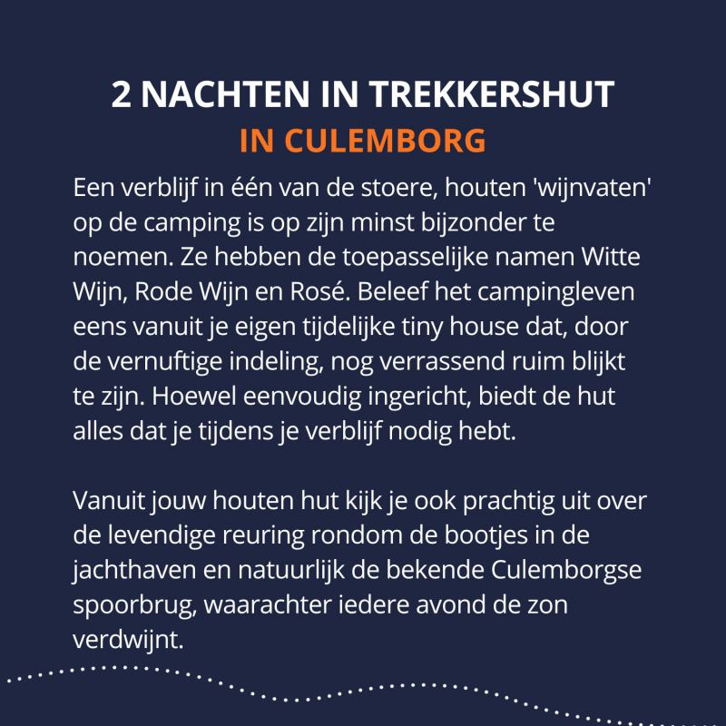 2 nachten overnachten in een trekkershut in Culemborg